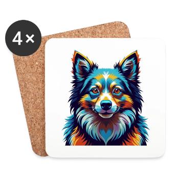 Spitz nordique chien race coloré dessin animé Kawaii - Dessous de verre (lot de 4) - blanc - Devant
