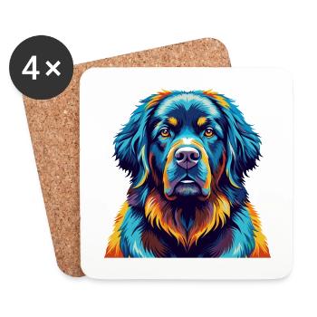 Terre-Neuve Chien Race Coloré Dessin animé Kawaii - Dessous de verre (lot de 4) - blanc - Devant
