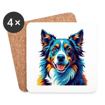 North American Shepherd Dog Breed Cartoon Kawaii - Coasters (set of 4) - white - Front