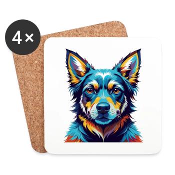 Nouvelle-Zélande Race Chien Dessin animé coloré Kawaii - Dessous de verre (lot de 4) - blanc - Devant