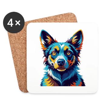 Mudi Chien Race Coloré Aquarelle Dessin Animé Kawaii - Dessous de verre (lot de 4) - blanc - Devant