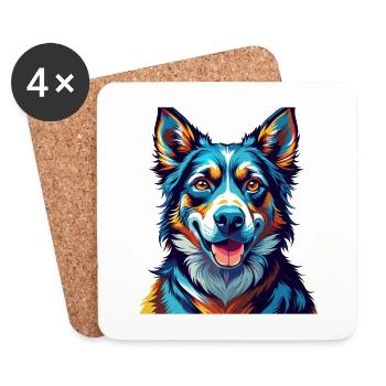 Chien de chasse tricolore sibérien Race Dessin animé Kawaii - Dessous de verre (lot de 4) - blanc - Devant