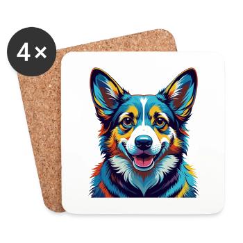 Pembroke Welsh Corgi Chien Race Dessin animé Kawaii - Dessous de verre (lot de 4) - blanc - Devant