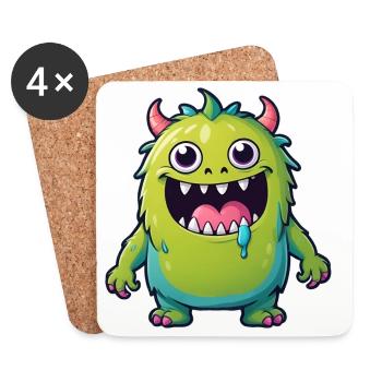 Cute Kids Cartoon Monster - Coasters (set of 4) - white - Front