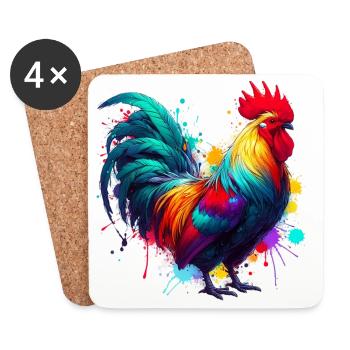 Poule coq - Dessous de verre (lot de 4) - blanc - Devant