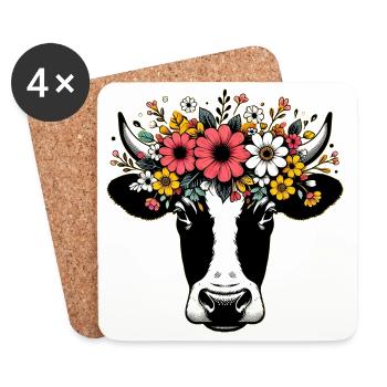 Vache avec des fleurs - Dessous de verre (lot de 4) - blanc - Devant