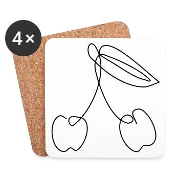 LINE ART KIRSCHE KIRSCHEN SOMMER FRÜCHTE - Untersetzer (4er-Set) - Weiß - Vorne