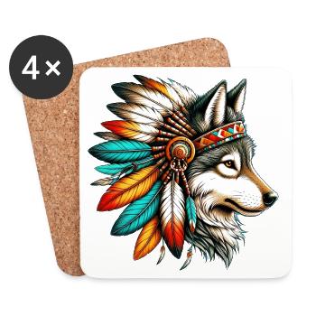 Loup amérindien Peaux-rouges d’Amérique - Dessous de verre (lot de 4) - blanc - Devant