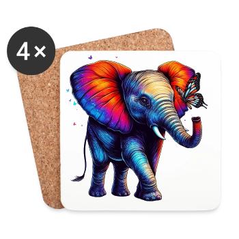 Éléphant et papillon - Dessous de verre (lot de 4) - blanc - Devant