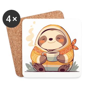 Sloth Illustration With His Cup Of Coffee - Coasters (set of 4) - white - Front