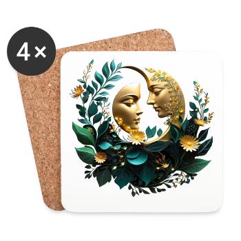 Two decorated crescent moons - Coasters (set of 4) - white - Front