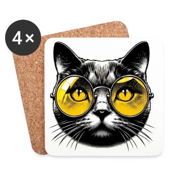 Kater mit Brille - Untersetzer (4er-Set) - Weiß - Vorne