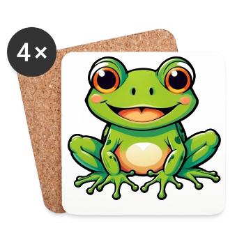 Cute Kids Cartoon Frog - Coasters (set of 4) - white - Front