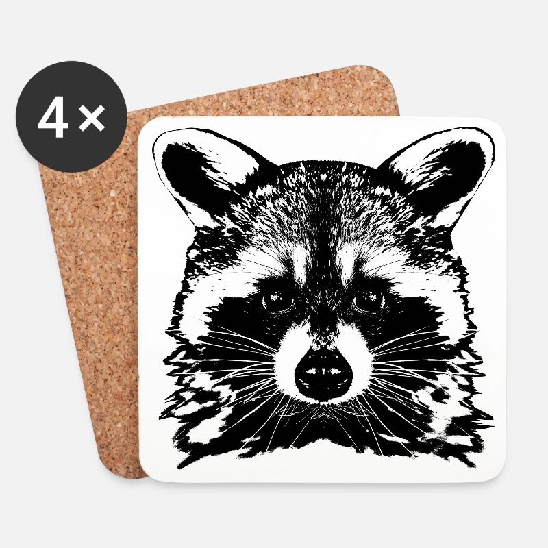 Waschbär / Raccoon / Kopf - Untersetzer (4er-Set) - Weiß