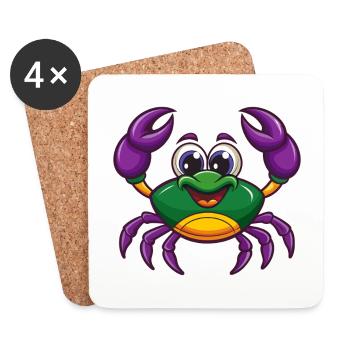 Crab Funny Kawaii Cartoon Character Clipart - Coasters (set of 4) - white - Front