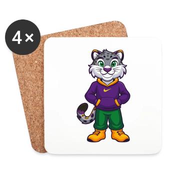 Snow Leopard Funny Kawaii Cartoon Character - Coasters (set of 4) - white - Front