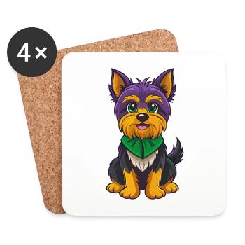 Yorkshire Terrier Chien Kawaii Personnage de dessin animé - Dessous de verre (lot de 4) - blanc - Devant