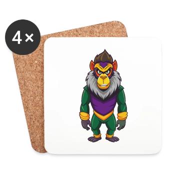 Mandrill drôle Kawaii personnage de dessin animé Clipart - Dessous de verre (lot de 4) - blanc - Devant