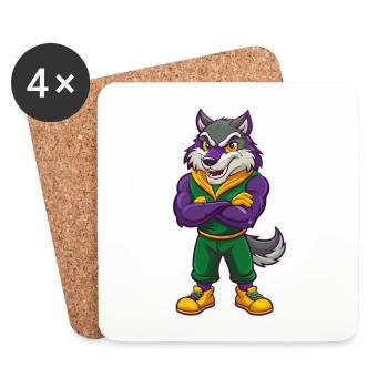 Wolf Funny Kawaii Cartoon Character Clipart - Coasters (set of 4) - white - Front