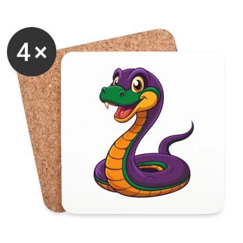 serpent drôle kawaii personnage de dessin animé clipart - Dessous de verre (lot de 4) - blanc - Devant