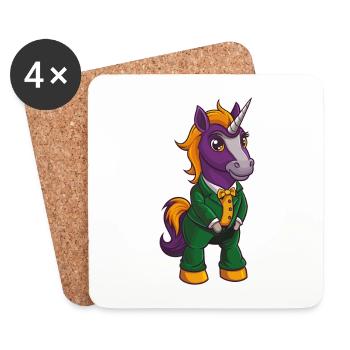 Einhorn Lustige Kawaii Cartoon Figur Clipart - Untersetzer (4er-Set) - Weiß - Vorne