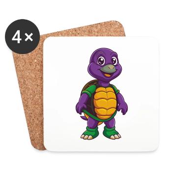 tortue drôle kawaii dessin animé personnage clipart - Dessous de verre (lot de 4) - blanc - Devant