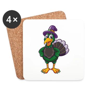Turquie Drôle Kawaii Dessin animé Personnage Clipart - Dessous de verre (lot de 4) - blanc - Devant