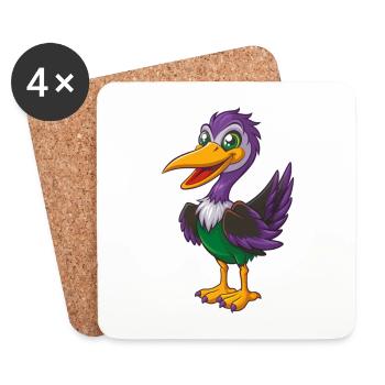 Cigogne drôle Kawaii dessin animé Personnage Clipart - Dessous de verre (lot de 4) - blanc - Devant