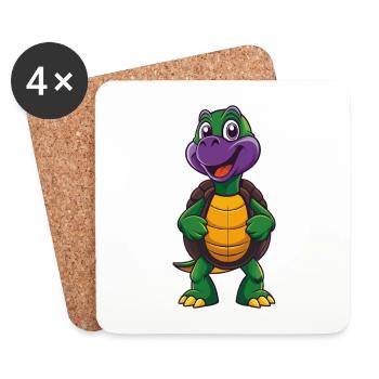 tortue drôle Kawaii dessin animé personnage Clipart - Dessous de verre (lot de 4) - blanc - Devant
