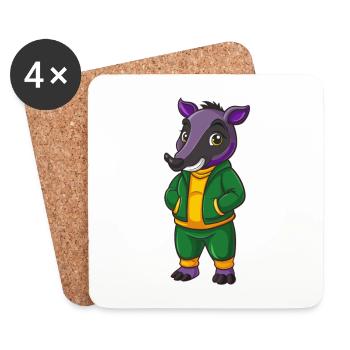 Tapir drôle Kawaii dessin animé Personnage Clipart - Dessous de verre (lot de 4) - blanc - Devant