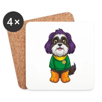 Shih Tzu chien drôle Kawaii personnage de dessin animé - Dessous de verre (lot de 4) - blanc - Devant