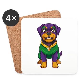Rottweiler Dog Funny Kawaii Cartoon Character - Coasters (set of 4) - white - Front