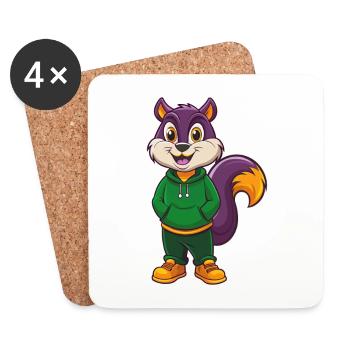 Eichhörnchen Lustige Kawaii Cartoon Figur Clipart - Untersetzer (4er-Set) - Weiß - Vorne