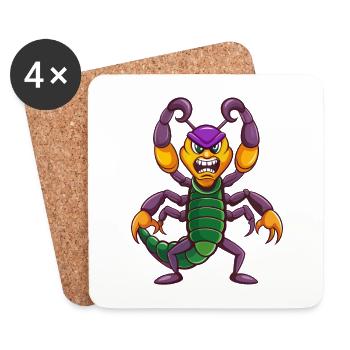 Scorpion Drôle Kawaii Dessin animé Personnage Clipart - Dessous de verre (lot de 4) - blanc - Devant
