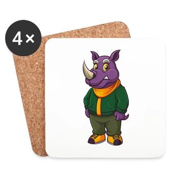 Rhino Funny Kawaii Cartoon Character Clipart - Coasters (set of 4) - white - Front