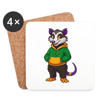 opossum drôle kawaii dessin animé personnage clipart - Dessous de verre (lot de 4) - blanc - Devant