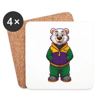 ours polaire drôle kawaii dessin animé personnage clipart - Dessous de verre (lot de 4) - blanc - Devant