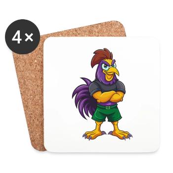 Coq Drôle Kawaii Dessin animé Personnage Clipart - Dessous de verre (lot de 4) - blanc - Devant