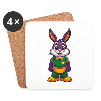 Rabbit Funny Kawaii Cartoon Character Clipart - Coasters (set of 4) - white - Front