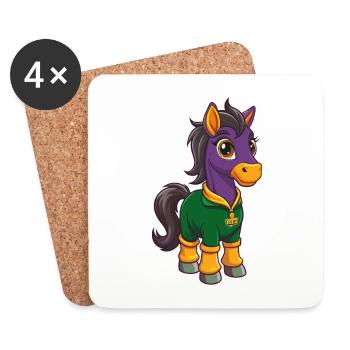 poney drôle kawaii dessin animé personnage clipart - Dessous de verre (lot de 4) - blanc - Devant
