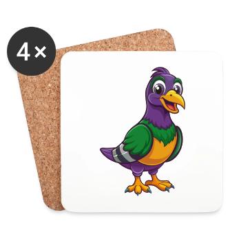 Pigeon Drôle Kawaii Dessin animé Personnage Clipart - Dessous de verre (lot de 4) - blanc - Devant
