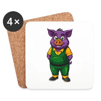 Pig Funny Kawaii Cartoon Character Clipart - Coasters (set of 4) - white - Front