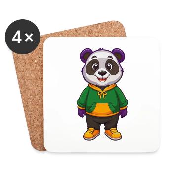 Panda Lustige Kawaii Cartoon Figur Clipart - Untersetzer (4er-Set) - Weiß - Vorne