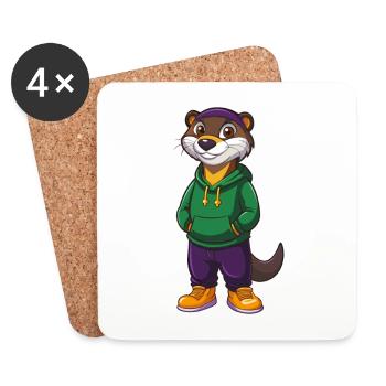 loutre drôle Kawaii personnage de dessin animé Clipart - Dessous de verre (lot de 4) - blanc - Devant
