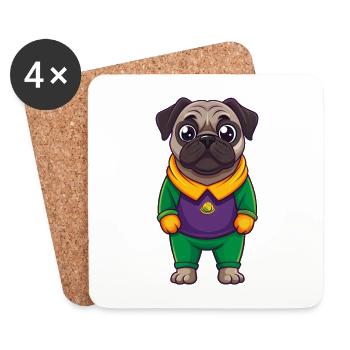 Mops Hund Lustige Kawaii Cartoon Figur Clipart - Untersetzer (4er-Set) - Weiß - Vorne