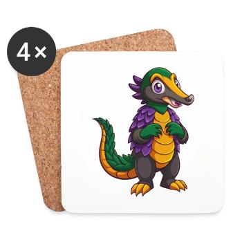 Pangolin Drôle Kawaii Dessin animé Personnage Clipart - Dessous de verre (lot de 4) - blanc - Devant