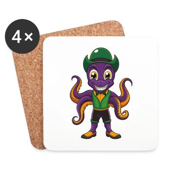 Octopus Funny Kawaii Cartoon Character Clipart - Coasters (set of 4) - white - Front