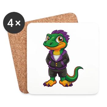Lizard Funny Kawaii Cartoon Character Clipart - Coasters (set of 4) - white - Front