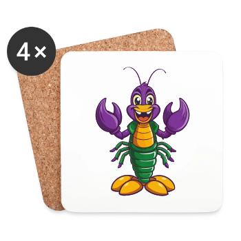 homard drôle kawaii dessin animé personnage clipart - Dessous de verre (lot de 4) - blanc - Devant