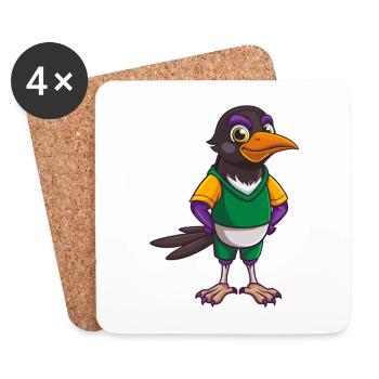 Magpie Drôle Kawaii Dessin animé Personnage Clipart - Dessous de verre (lot de 4) - blanc - Devant